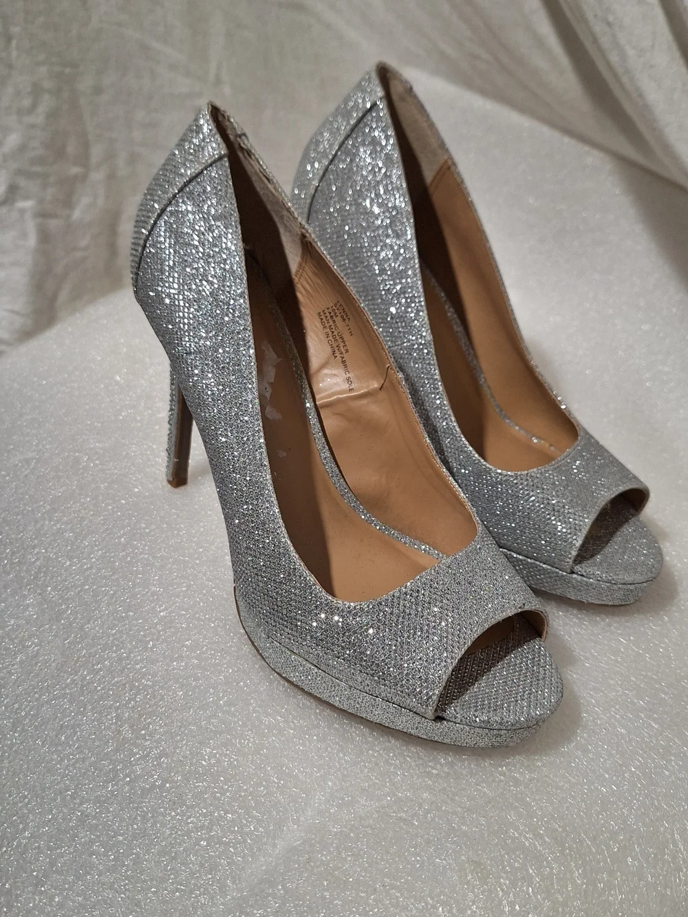 Silver Glitter Peep-Toe High Heels